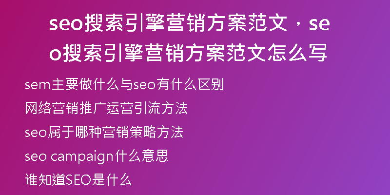 seo搜索引擎营销方案范文，seo搜索引擎营销方案范文怎么写
