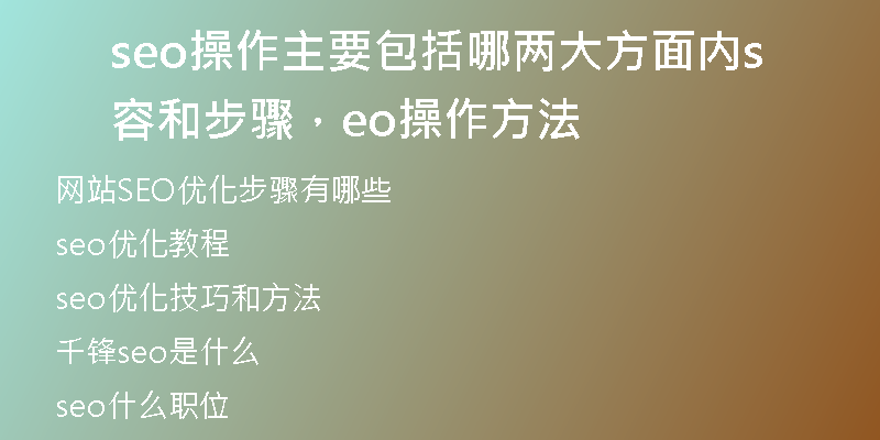 seo操作主要包括哪两大方面内容和步骤，seo操作方法