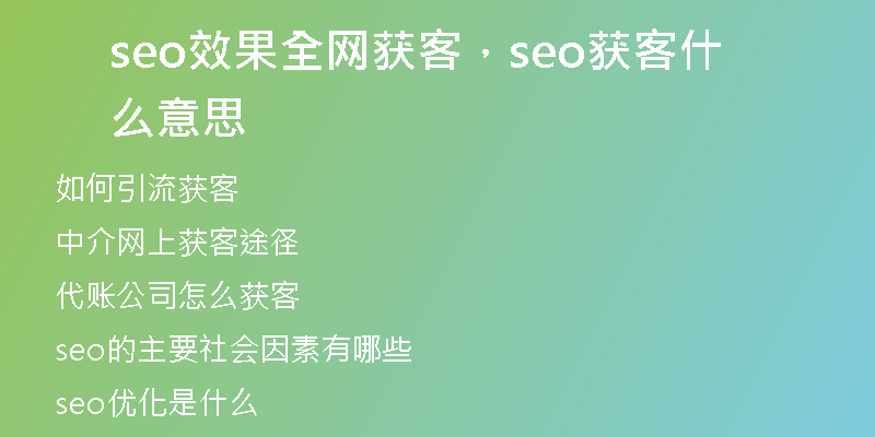 seo效果全网获客，seo获客什么意思