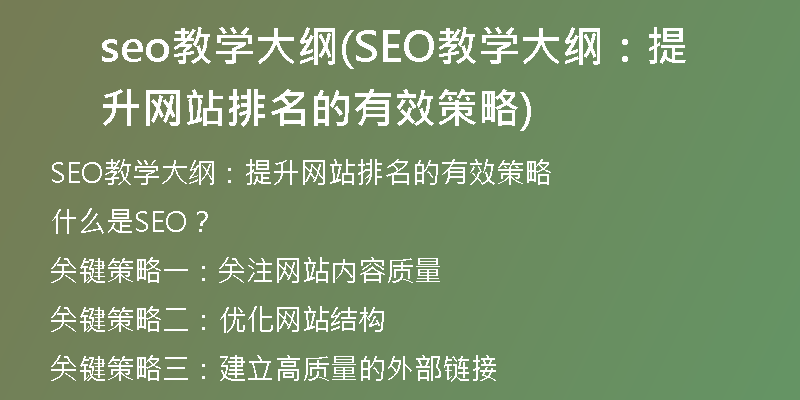 seo教学大纲(SEO教学大纲：提升网站排名的有效策略)