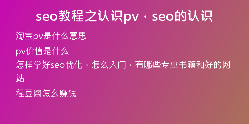 seo教程之认识pv，seo的认识
