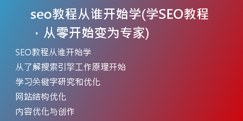 seo教程从谁开始学(学SEO教程，从零开始变为专家)