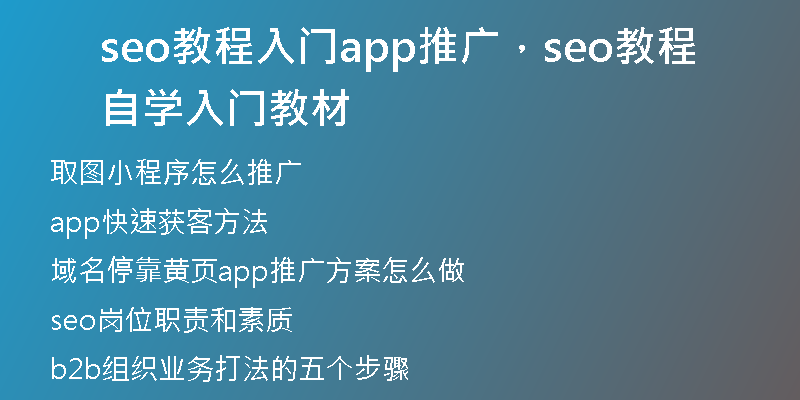 seo教程入门app推广，seo教程自学入门教材