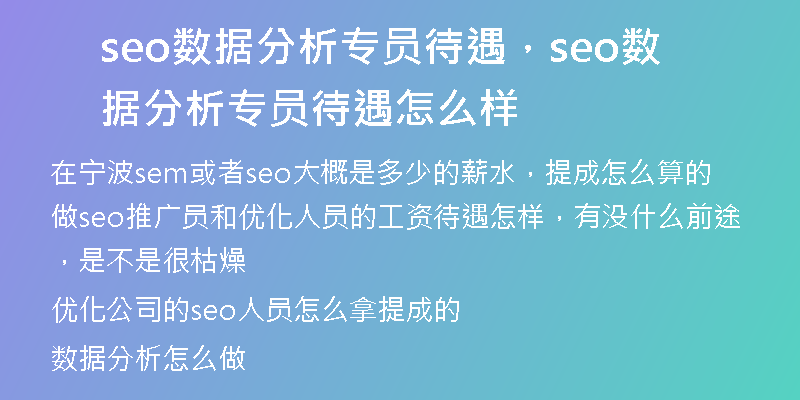 seo数据分析专员待遇，seo数据分析专员待遇怎么样