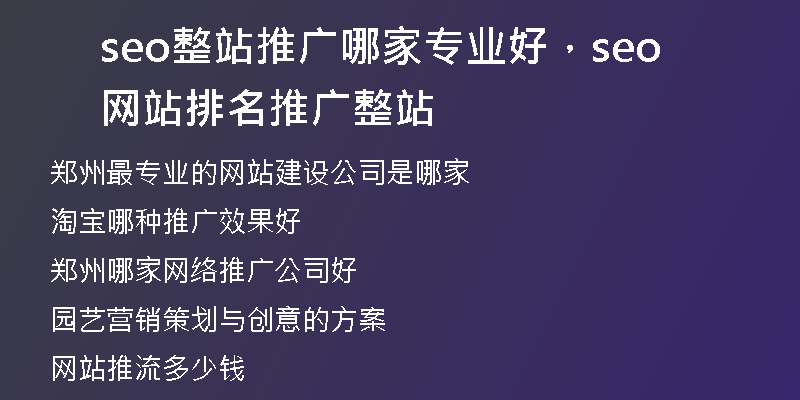 seo整站推广哪家专业好，seo网站排名推广整站