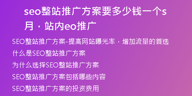 seo整站推广方案要多少钱一个月，站内seo推广