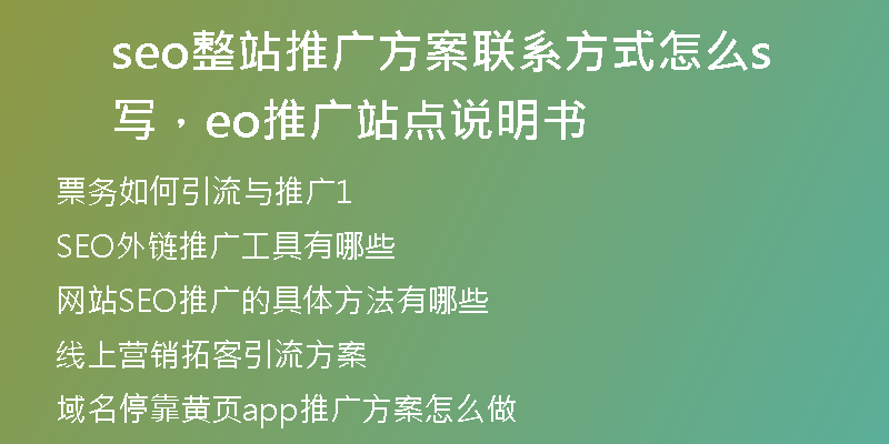 seo整站推广方案联系方式怎么写，seo推广站点说明书