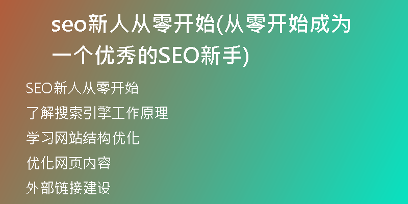 seo新人从零开始(从零开始成为一个优秀的SEO新手)