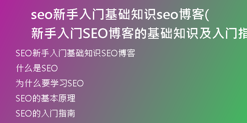 seo新手入门基础知识seo博客(新手入门SEO博客的基础知识及入门指南