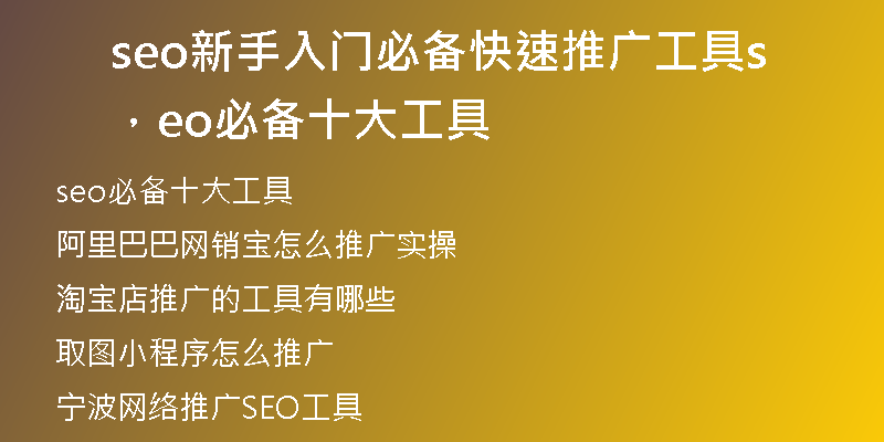 seo新手入门必备快速推广工具，seo必备十大工具