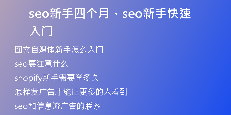 seo新手四个月，seo新手快速入门