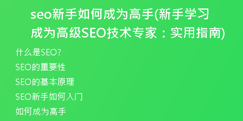 seo新手如何成为高手(新手学习成为高级SEO技术专家：实用指南)