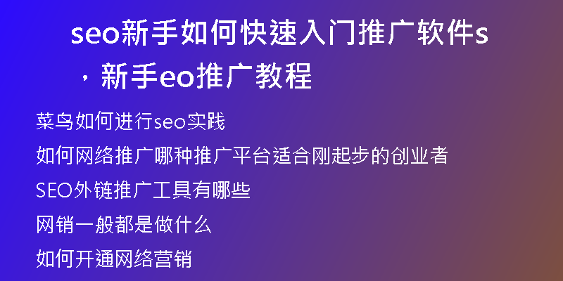 seo新手如何快速入门推广软件，新手seo推广教程