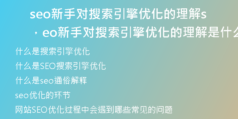 seo新手对搜索引擎优化的理解，seo新手对搜索引擎优化的理解是什么