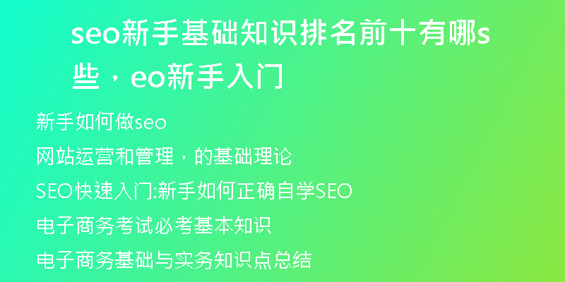 seo新手基础知识排名前十有哪些，seo新手入门