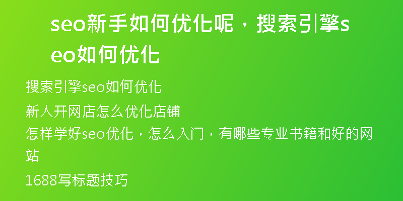 seo新手如何优化呢，搜索引擎seo如何优化