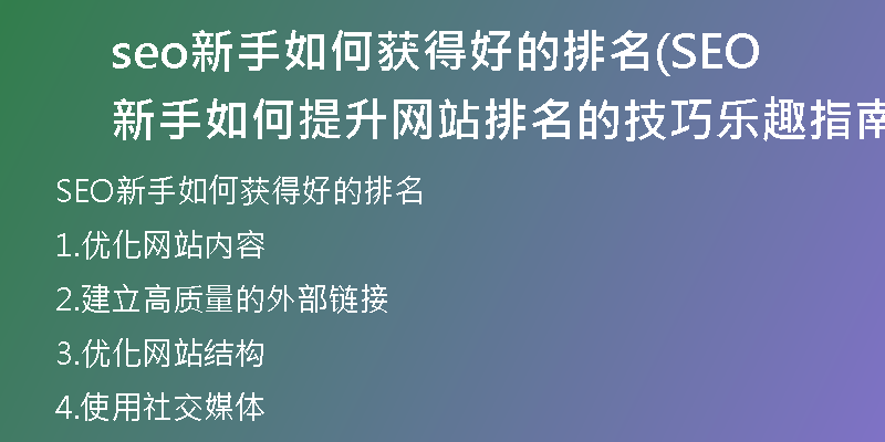 seo新手如何获得好的排名(SEO新手如何提升网站排名的技巧乐趣指南)