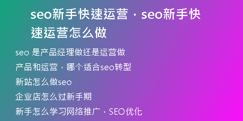 seo新手快速运营,seo新手快速运营怎么做