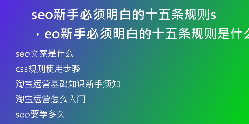 seo新手必须明白的十五条规则，seo新手必须明白的十五条规则是什么