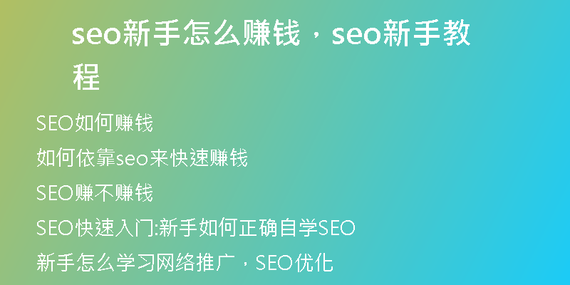 seo新手怎么赚钱,seo新手教程