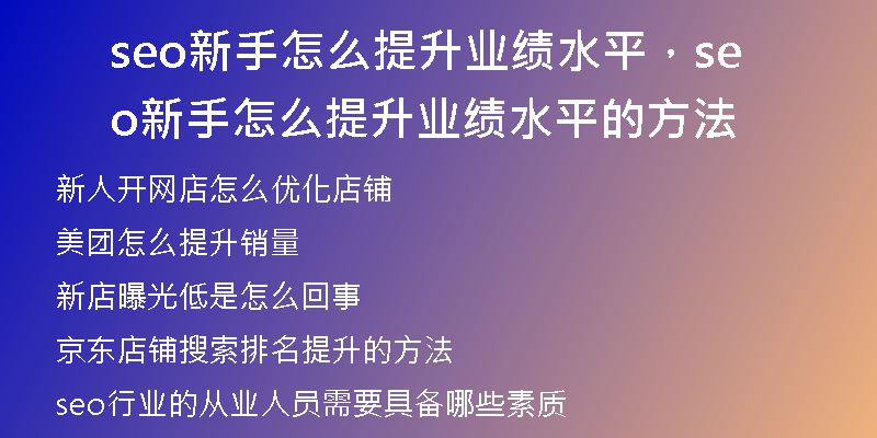 seo新手怎么提升业绩水平，seo新手怎么提升业绩水平的方法