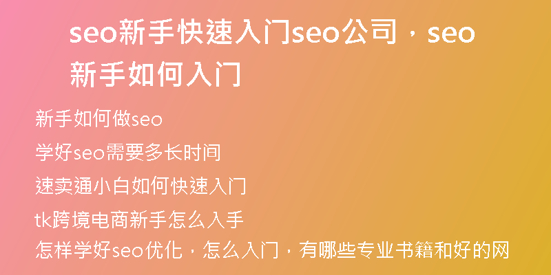seo新手快速入门seo公司，seo新手如何入门