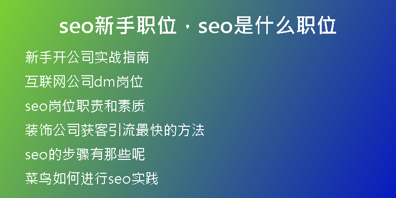 seo新手职位,seo是什么职位