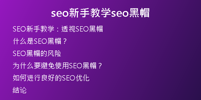seo新手教学seo黑帽