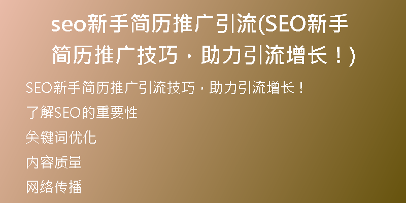 seo新手简历推广引流(SEO新手简历推广技巧，助力引流增长！)