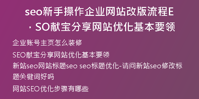 seo新手操作企业网站改版流程，SEO献宝分享网站优化基本要领