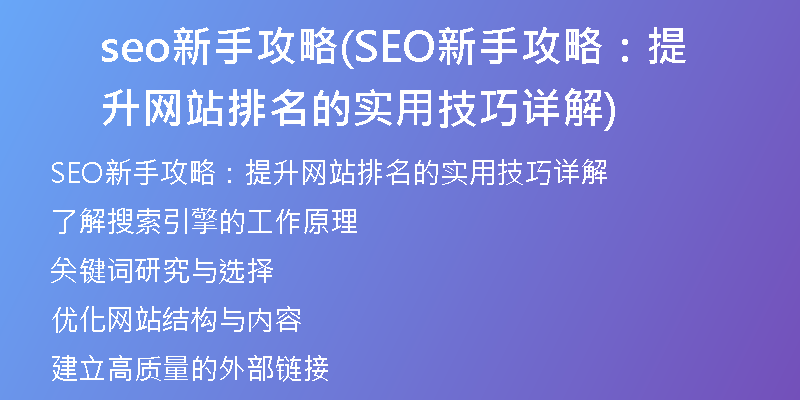seo新手攻略(SEO新手攻略：提升网站排名的实用技巧详解)