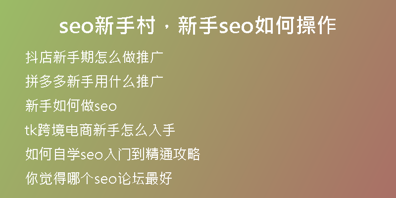 seo新手村，新手seo如何操作
