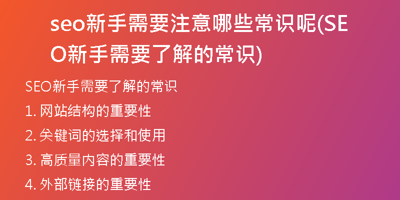 seo新手需要注意哪些常识呢(SEO新手需要了解的常识)