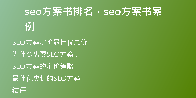 seo方案书排名，seo方案书案例