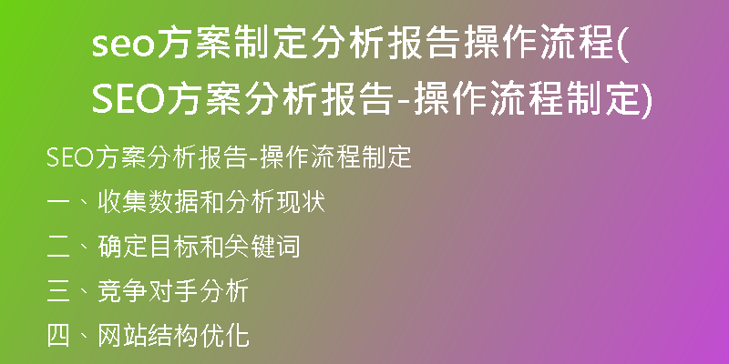 seo方案制定分析报告操作流程(SEO方案分析报告-操作流程制定)
