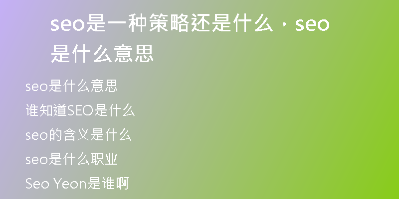 seo是一种策略还是什么，seo是什么意思