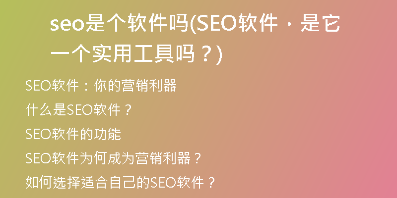 seo是个软件吗(SEO软件，是它一个实用工具吗？)