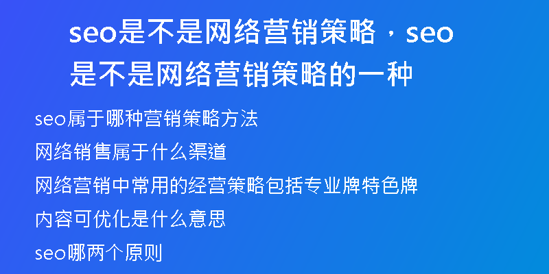 seo是不是网络营销策略，seo是不是网络营销策略的一种