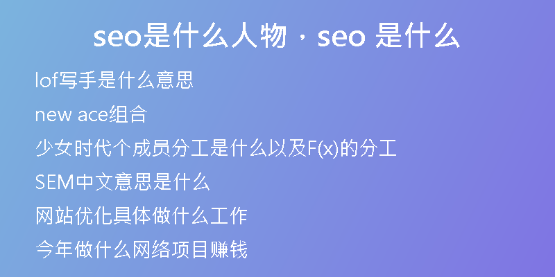 seo是什么人物，seo 是什么