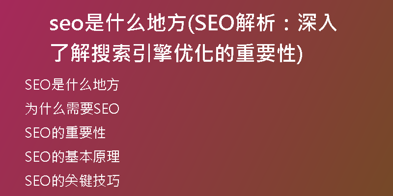seo是什么地方(SEO解析：深入了解搜索引擎优化的重要性)