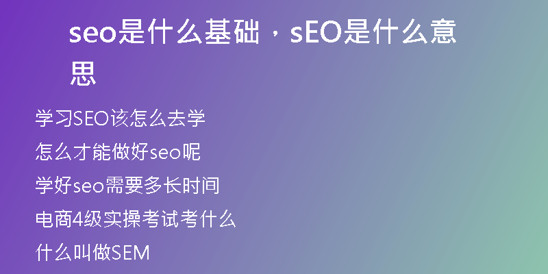seo是什么基础，sEO是什么意思