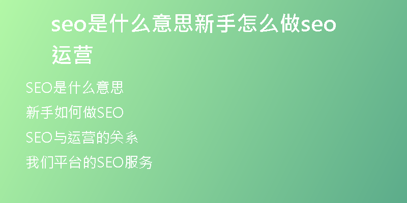 seo是什么意思新手怎么做seo 运营