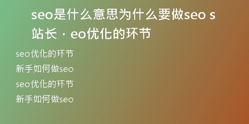 seo是什么意思为什么要做seo 站长，seo优化的环节