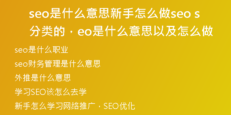 seo是什么意思新手怎么做seo 分类的，seo是什么意思以及怎么做