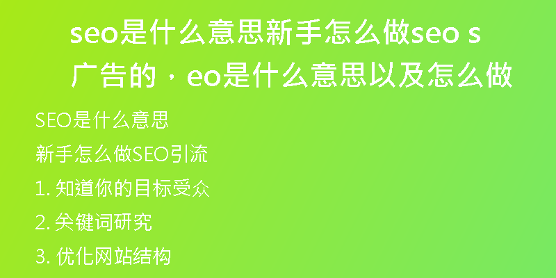 seo是什么意思新手怎么做seo 广告的,seo是什么意思以及怎么做