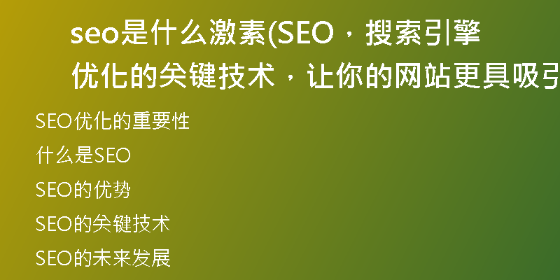 seo是什么激素(SEO，搜索引擎优化的关键技术，让你的网站更具吸引力)