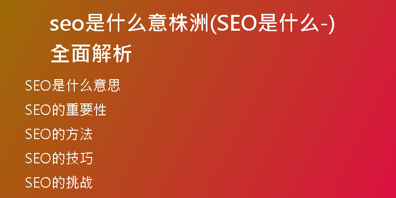 seo是什么意株洲(SEO是什么-全面解析)