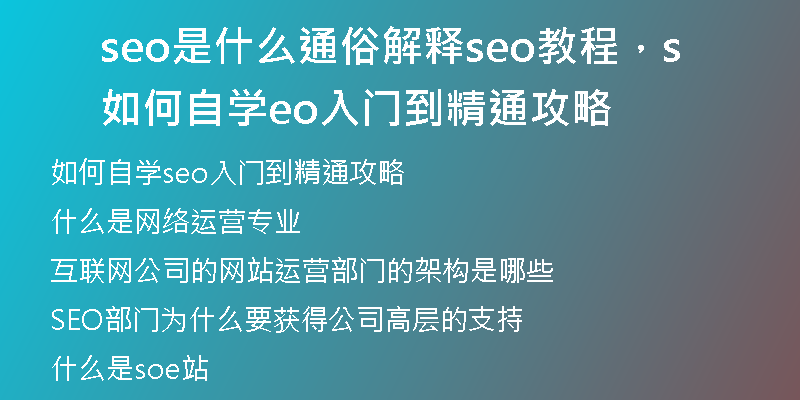 seo是什么通俗解释seo教程，如何自学seo入门到精通攻略