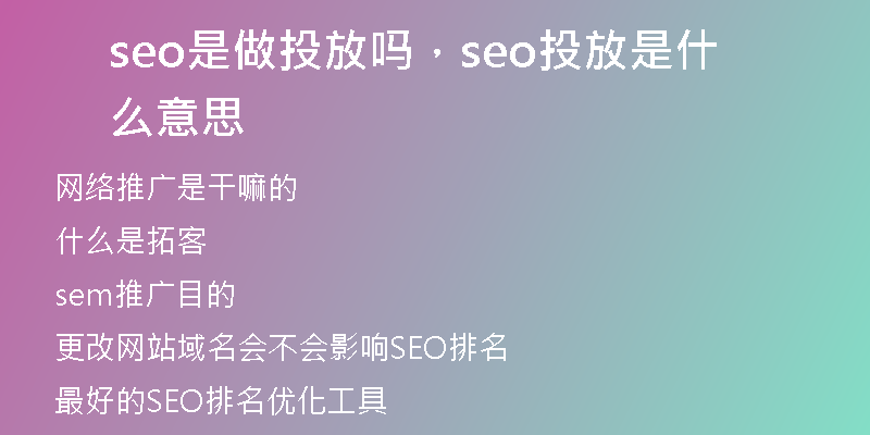 seo是做投放吗，seo投放是什么意思