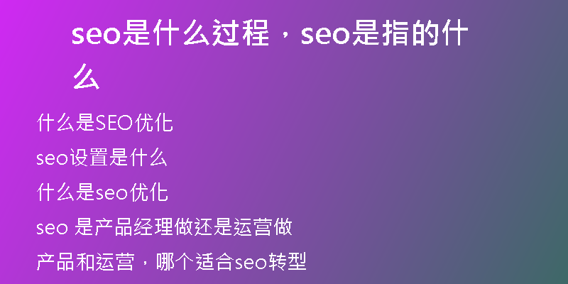 seo是什么过程，seo是指的什么